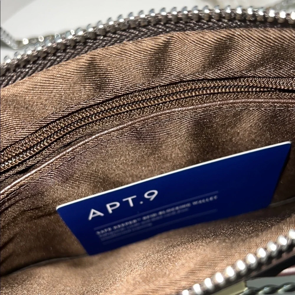 Apt. 9 Brown Leather Clutch with Bow Detail and Wristlet Strap